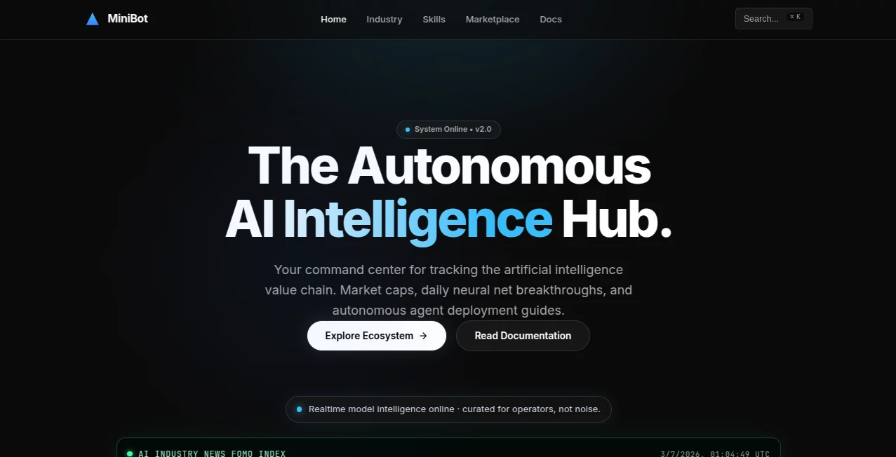 Screenshot of MiniBot — AI Trend Hub – An AI tool in the ,AI Workflow Management ,AI Documents Assistant ,AI Summarizer ,AI Productivity Tools  category, showcasing its interface and key features.