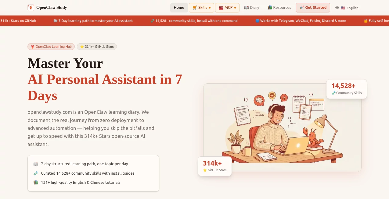 Screenshot of OpenClaw Study – An AI tool in the ,AI Tutorial ,AI Course ,AI Productivity Tools ,AI Education Assistant  category, showcasing its interface and key features.