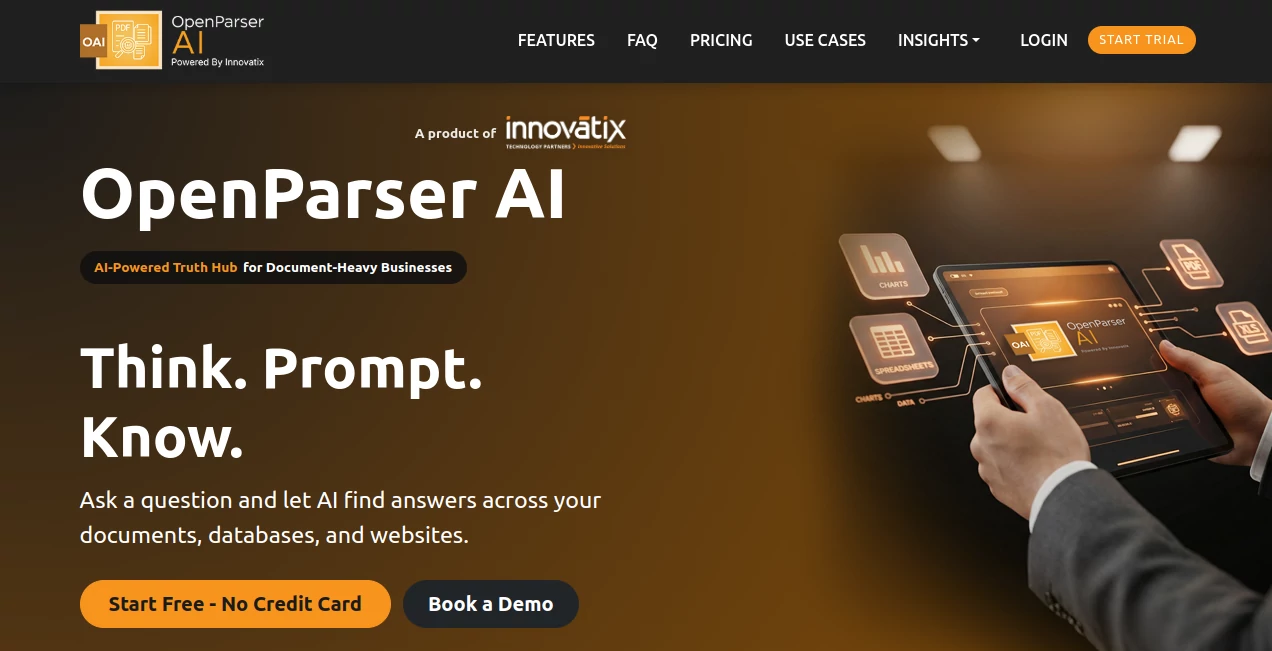Screenshot of OpenParser AI – An AI tool in the ,AI Research Tool ,AI Knowledge Base ,AI Document Extraction ,AI Documents Assistant  category, showcasing its interface and key features.