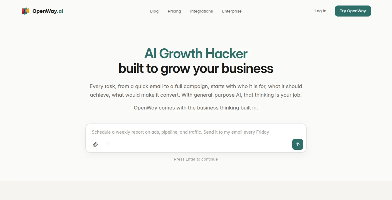 Screenshot of OpenWay AI – An AI tool in the ,AI Workflow Management ,AI Project Management ,AI Digital Marketing Generator ,AI Productivity Tools  category, showcasing its interface and key features.