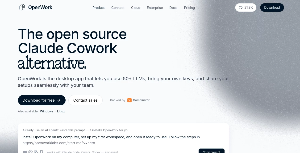 Screenshot of OpenWork – An AI tool in the ,AI Workflow Management ,AI Productivity Tools ,AI Developer Tools  category, showcasing its interface and key features.