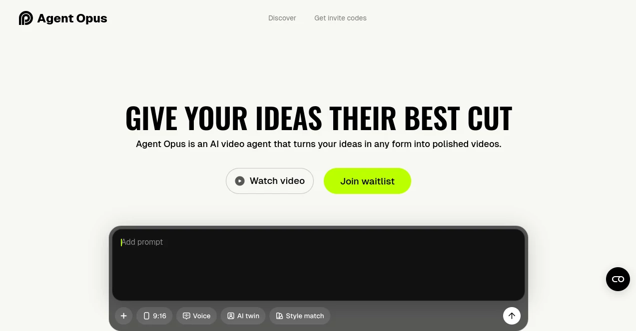 Screenshot of Agent Opus – An AI tool in the ,AI Video Editor ,AI Content Generator ,AI Video Generator ,AI Script Writing  category, showcasing its interface and key features.