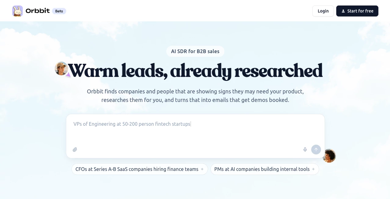 Screenshot of Orbbit – An AI tool in the ,AI Lead Generation ,AI Sales Assistant ,AI Digital Marketing Generator ,AI Research Tool  category, showcasing its interface and key features.