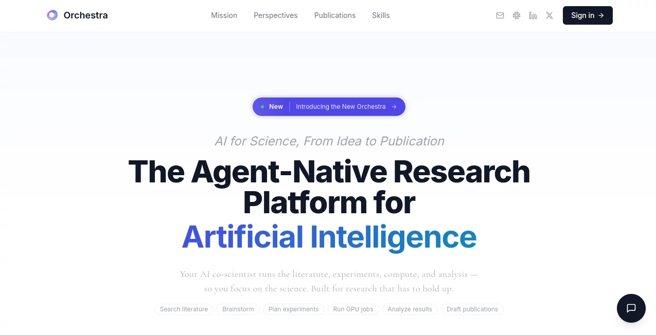 Screenshot of Orchestra – An AI tool in the ,AI Knowledge Management ,AI Research Tool ,Large Language Models (LLMs) ,AI Developer Tools  category, showcasing its interface and key features.