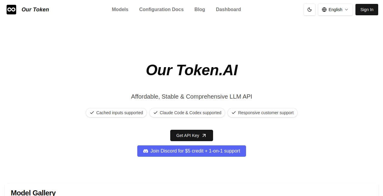 Screenshot of Our Token – An AI tool in the ,AI Code Assistant ,AI API Design ,AI Developer Tools ,Large Language Models (LLMs)  category, showcasing its interface and key features.