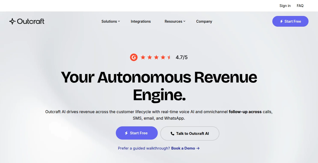 Screenshot of Outcraft AI – An AI tool in the ,AI Voice Assistants ,AI Sales Assistant ,AI Customer Service Assistant ,AI CRM Assistant  category, showcasing its interface and key features.