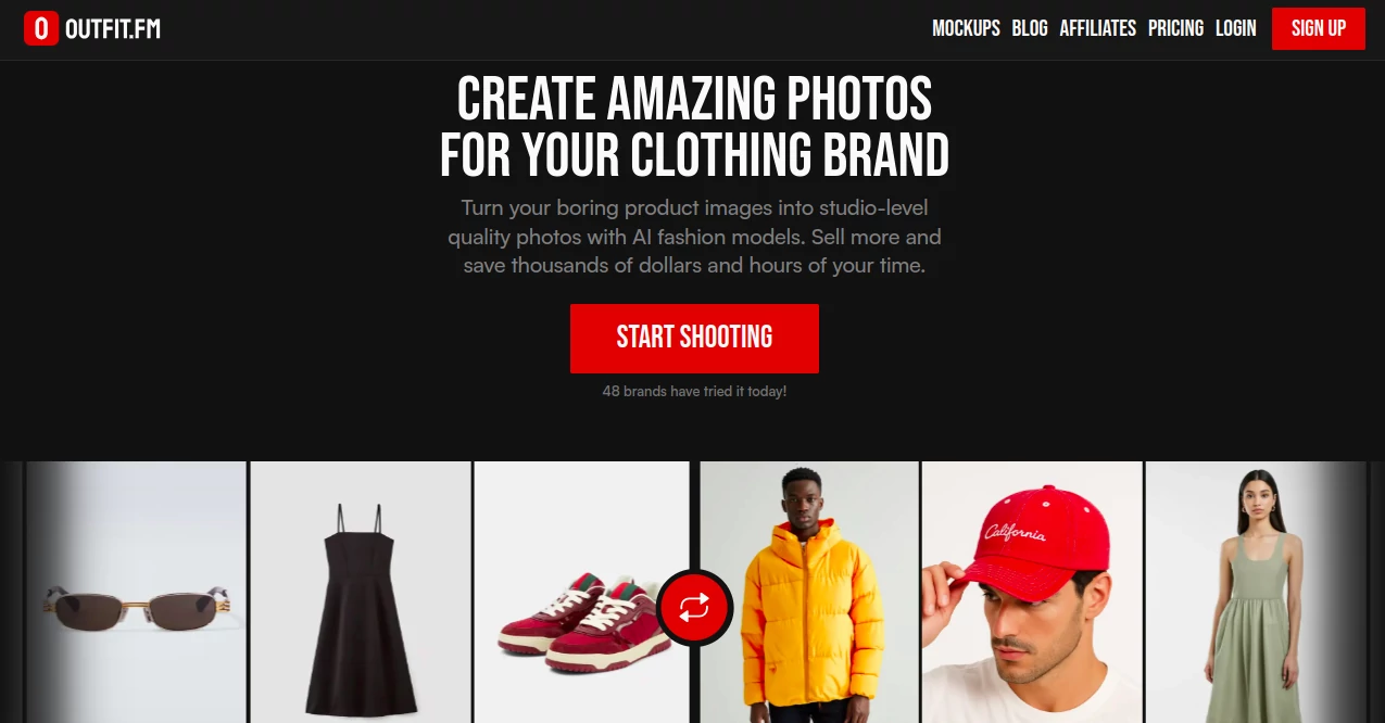Screenshot of OUTFIT.FM – An AI tool in the ,AI Photo & Image Generator ,AI Video Generator ,AI Design Generator  category, showcasing its interface and key features.