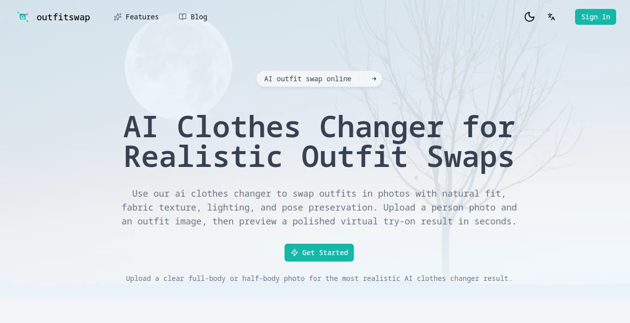 Screenshot of outfitswap – An AI tool in the ,AI Photo & Image Generator ,AI Image to Image ,AI Clothing Generator  category, showcasing its interface and key features.