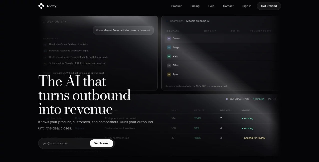 Screenshot of Outify – An AI tool in the ,AI Lead Generation ,AI Sales Assistant ,AI Email Marketing ,AI CRM Assistant  category, showcasing its interface and key features.