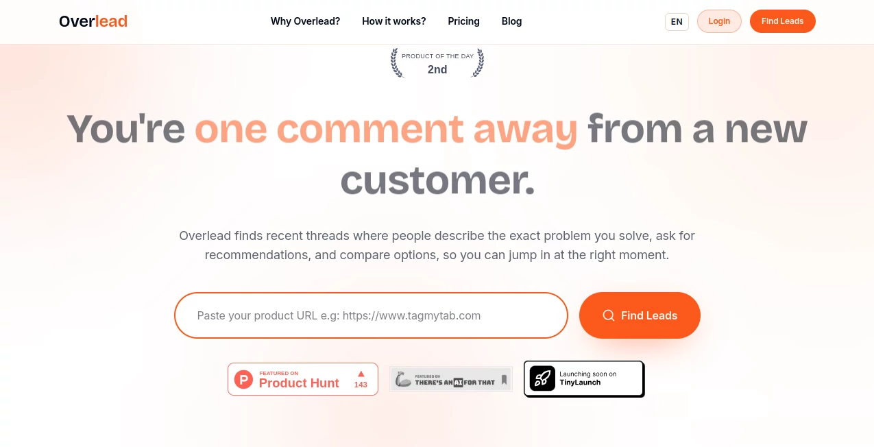 Screenshot of Overlead – An AI tool in the ,AI Sales Assistant ,AI CRM Assistant ,AI Marketing Plan Generator ,AI Lead Generation  category, showcasing its interface and key features.