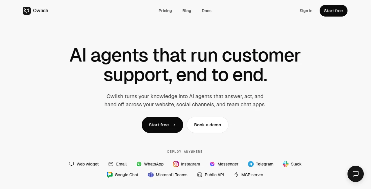 Screenshot of Owlish – An AI tool in the ,AI Chatbot ,AI Knowledge Base ,AI Customer Service Assistant ,Business  category, showcasing its interface and key features.