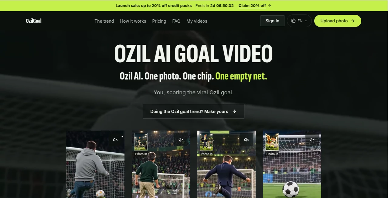 Screenshot of OzilGoal – An AI tool in the ,AI Image to Video ,AI Personalized Video Generator ,AI Video Generator ,Video ,AI Short Clips Generator  category, showcasing its interface and key features.