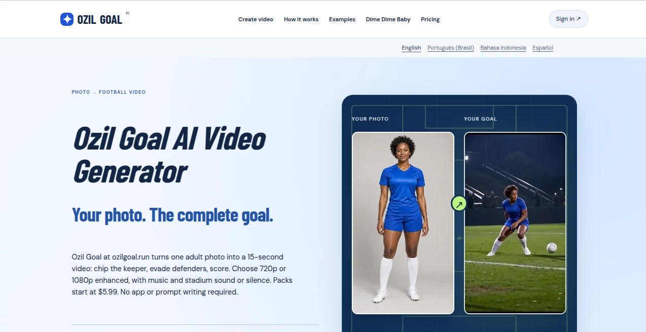 Screenshot of Ozil Goal – An AI tool in the ,AI Image to Video ,Video  category, showcasing its interface and key features.