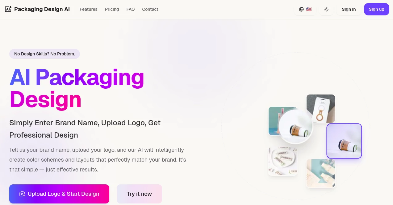 Screenshot of Packaging Design AI – An AI tool in the ,AI Logo Generator ,AI Design Generator ,AI Graphic Design ,AI Product Description Generator  category, showcasing its interface and key features.