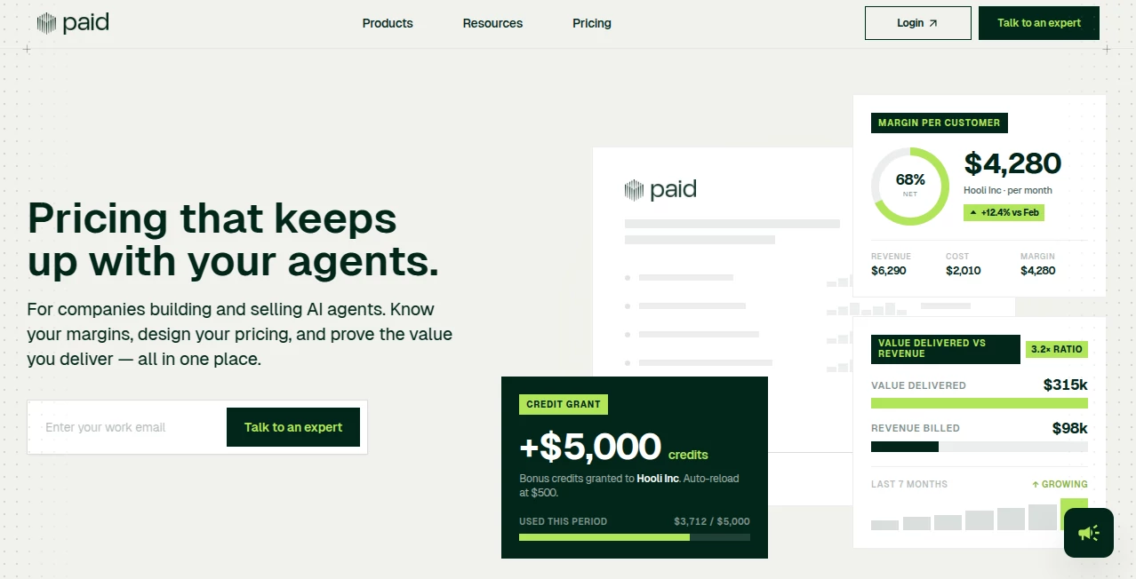 Screenshot of Paid.ai – An AI tool in the ,AI API Design ,AI Analytics Assistant ,AI Developer Tools  category, showcasing its interface and key features.