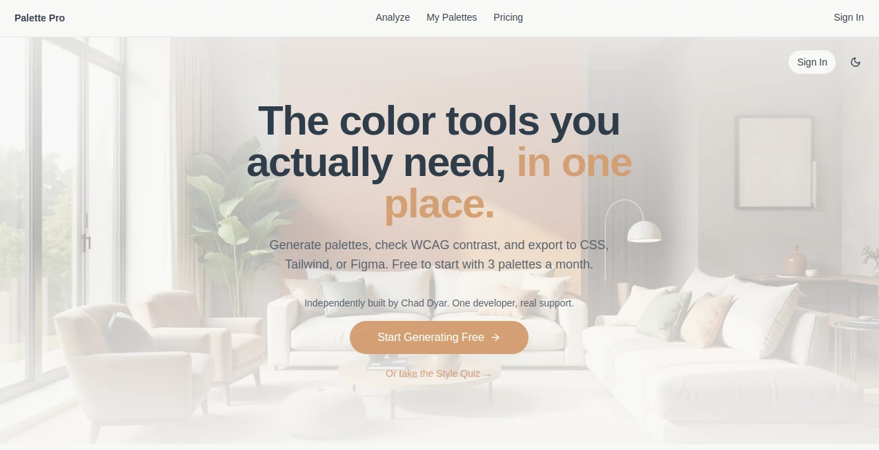 Screenshot of Palette Pro – An AI tool in the ,AI Design Assistant ,AI Art Generator ,AI Graphic Design  category, showcasing its interface and key features.