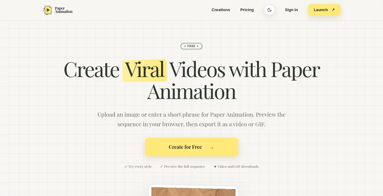 Screenshot of Paper Animation – An AI tool in the ,AI Animated Video ,AI Image to Video ,AI Video Generator ,AI GIF Generator  category, showcasing its interface and key features.