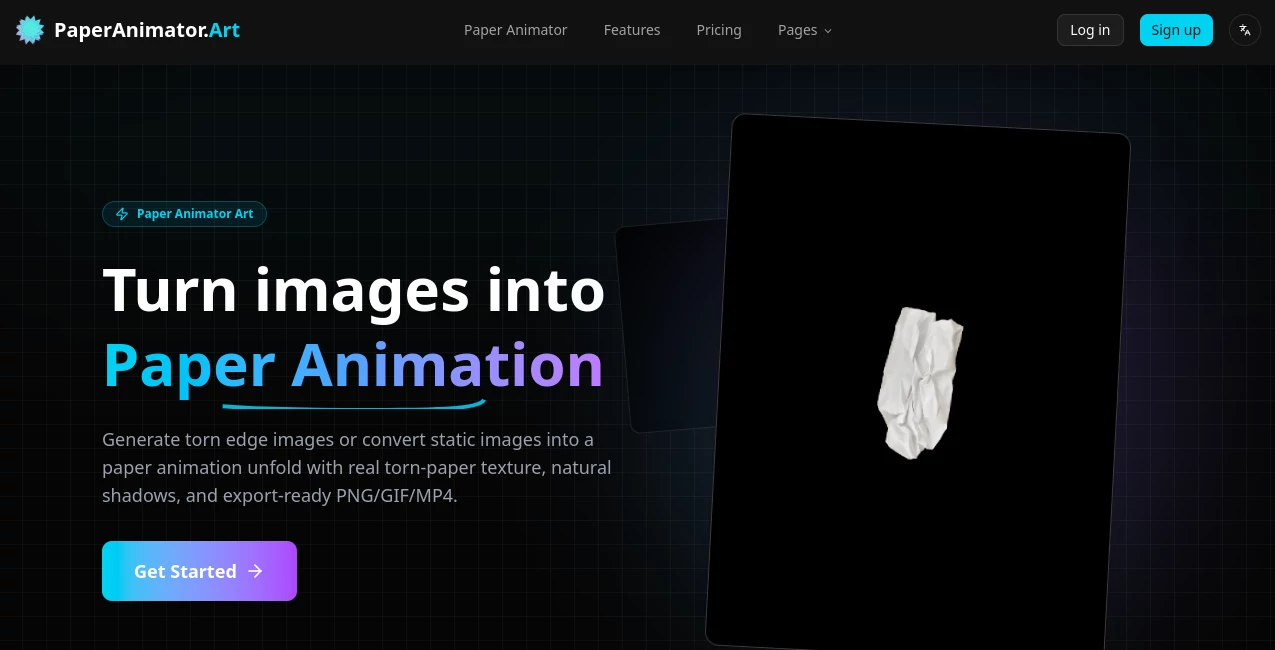 Screenshot of Paper Animator Art – An AI tool in the ,AI Animated Video ,AI Image to Video ,AI Art Generator ,AI Design Generator  category, showcasing its interface and key features.