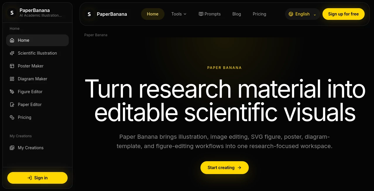 Screenshot of PaperBanana – An AI tool in the ,AI Diagram Generator ,AI Papers ,AI Presentation Generator ,AI Graphic Design  category, showcasing its interface and key features.