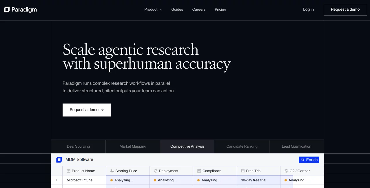 Screenshot of Paradigm – An AI tool in the ,AI Data Mining ,AI Research Tool ,AI Lead Generation ,AI Spreadsheet  category, showcasing its interface and key features.