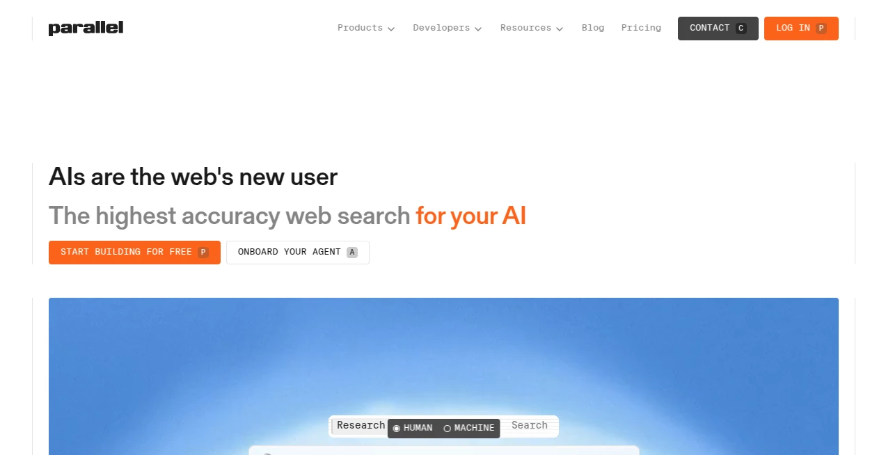 Screenshot of Parallel AI – An AI tool in the ,AI API Design ,AI Developer Tools ,AI Search Engine ,AI Research Tool  category, showcasing its interface and key features.