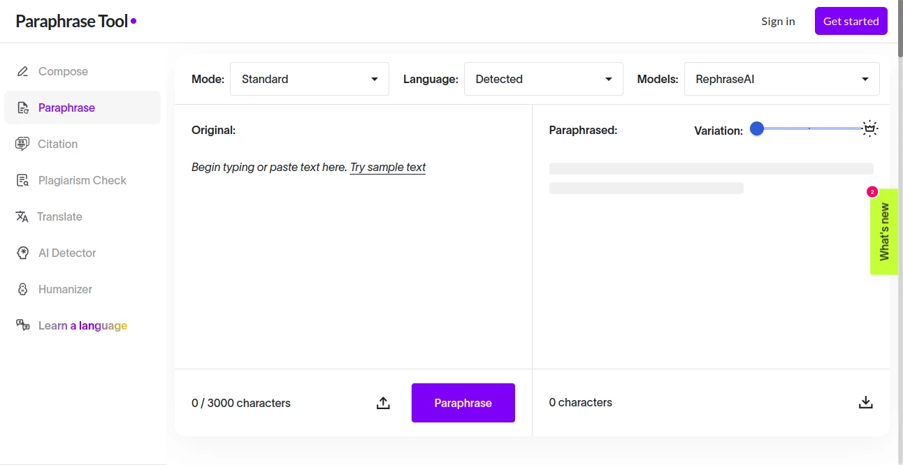 Screenshot of Paraphrase Tool – An AI tool in the ,AI Grammar Checker ,AI Summarizer ,AI Rewriter ,AI Plagiarism Checker  category, showcasing its interface and key features.