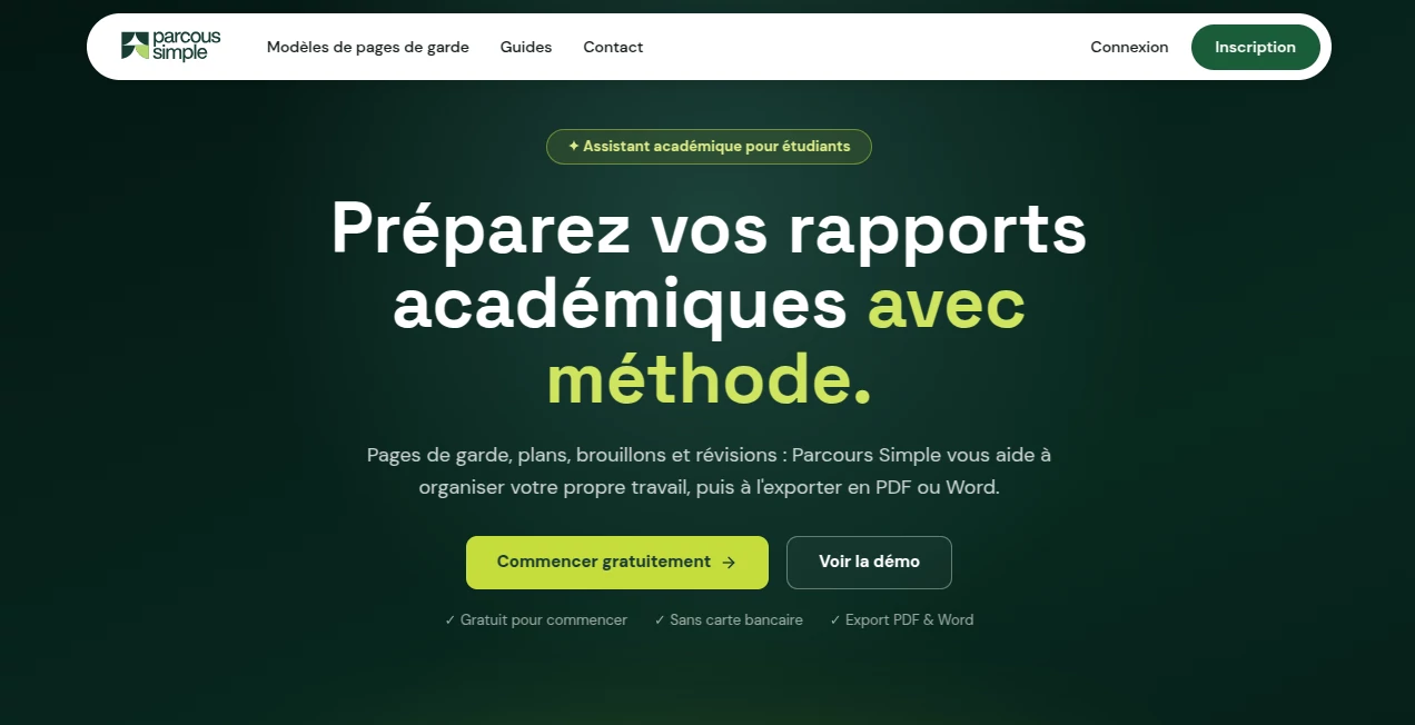 Screenshot of Parcours Simple – An AI tool in the ,AI Report Writing ,AI Education Assistant ,Education ,AI Writing Assistants  category, showcasing its interface and key features.