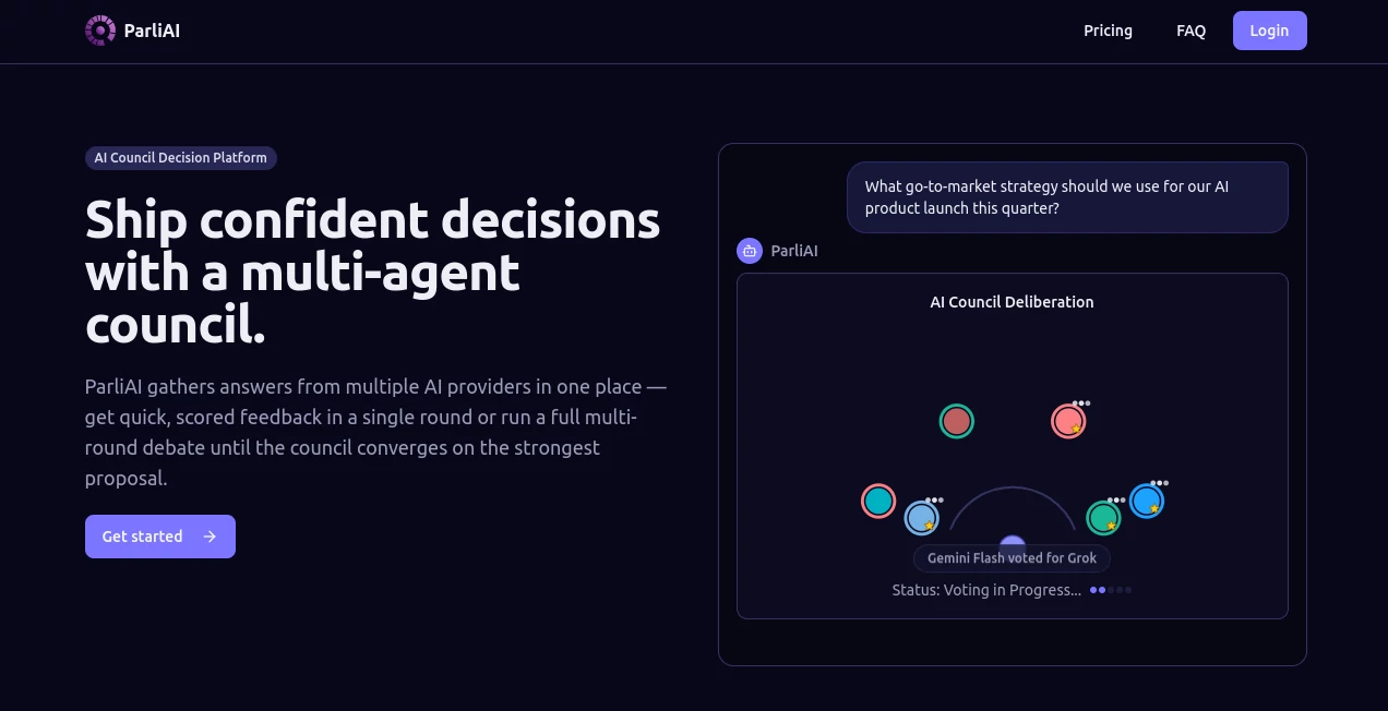 Screenshot of ParliAI – An AI tool in the ,AI Developer Tools ,AI Research Tool ,AI Business Ideas Generator ,Large Language Models (LLMs)  category, showcasing its interface and key features.