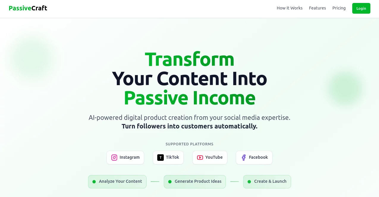 Screenshot of PassiveCraft – An AI tool in the  category, showcasing its interface and key features.