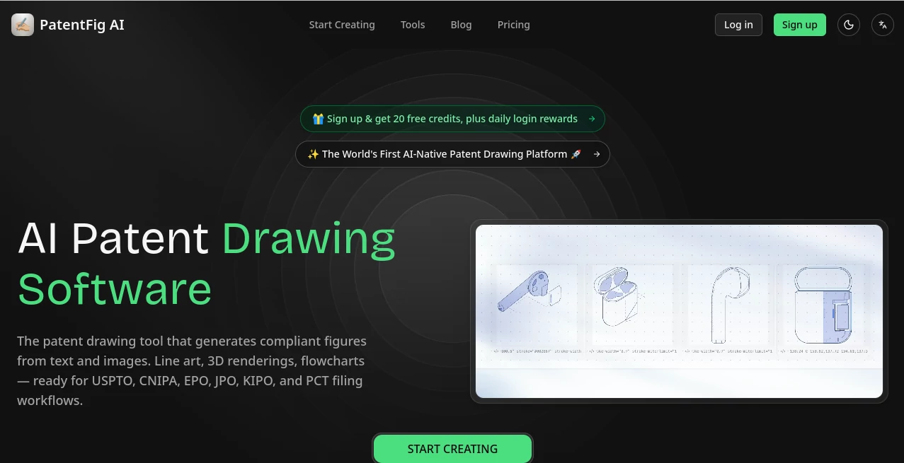 Screenshot of PatentFig AI – An AI tool in the ,AI Developer Tools ,AI Research Tool ,AI Design Assistant ,AI Diagram Generator  category, showcasing its interface and key features.