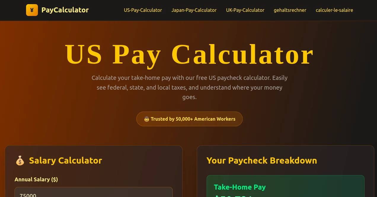 Screenshot of PayCalculator – An AI tool in the ,AI Tax Assistant ,AI Accounting Assistant ,AI Research Tool  category, showcasing its interface and key features.