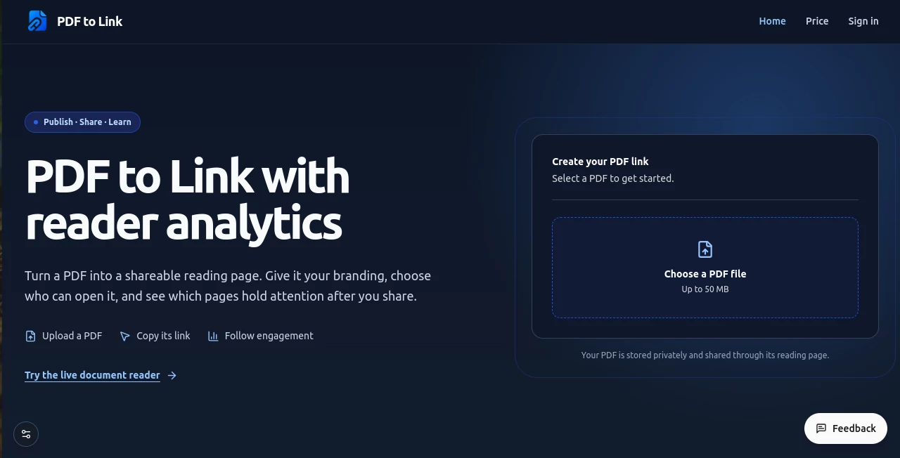 Screenshot of PDF to Link – An AI tool in the ,AI PDF ,Productivity  category, showcasing its interface and key features.
