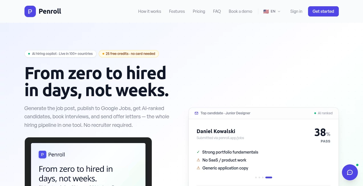 Screenshot of Penroll – An AI tool in the ,AI Recruiting  category, showcasing its interface and key features.