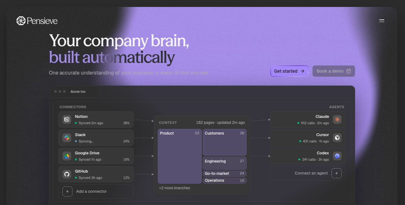Screenshot of Pensieve – An AI tool in the ,AI Knowledge Management ,AI Productivity Tools ,AI Knowledge Base ,AI Developer Tools  category, showcasing its interface and key features.