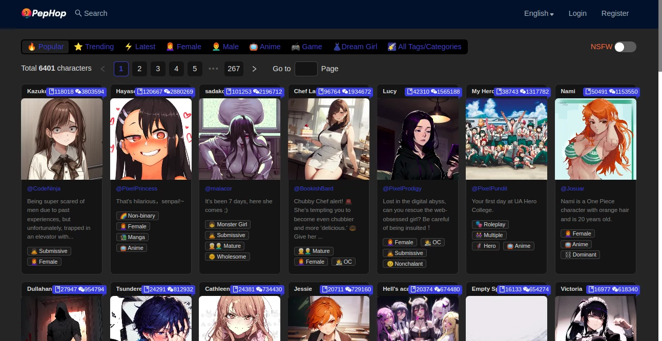 Screenshot of PepHop AI Chatbot – An AI tool in the ,AI Chatbot ,NSFW  category, showcasing its interface and key features.
