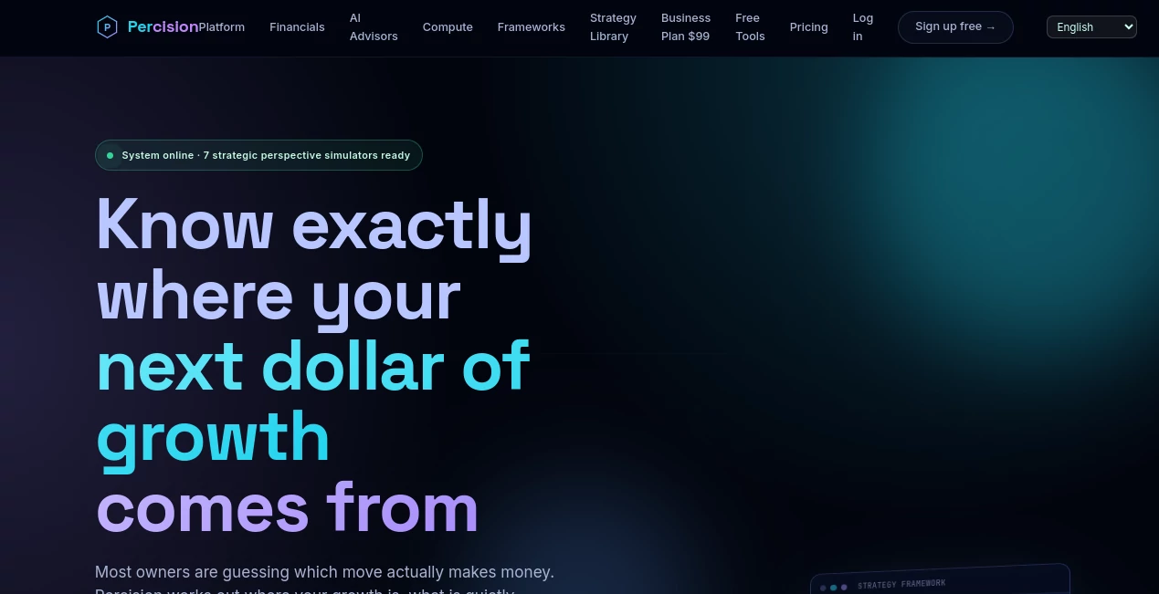 Screenshot of Percision Platform – An AI tool in the ,AI Accounting Assistant ,AI Research Tool ,AI Business Ideas Generator ,AI Consulting Assistant  category, showcasing its interface and key features.