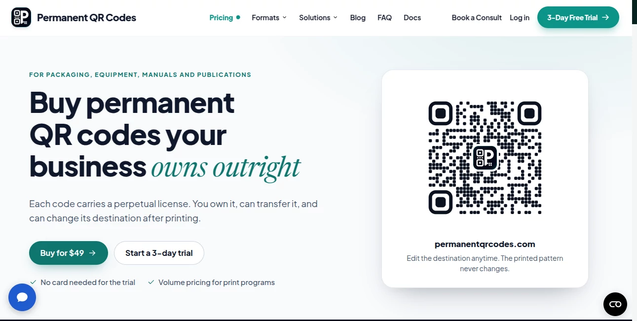 Screenshot of Permanent QR Codes – An AI tool in the ,Marketing  category, showcasing its interface and key features.