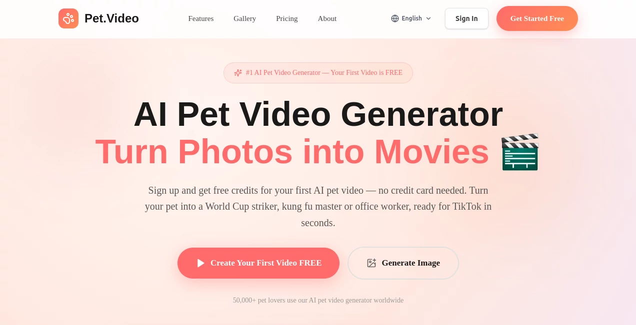 Screenshot of Pet.Video – An AI tool in the ,AI Animated Video ,AI Image to Video ,AI Video Generator ,AI Fun Tools  category, showcasing its interface and key features.