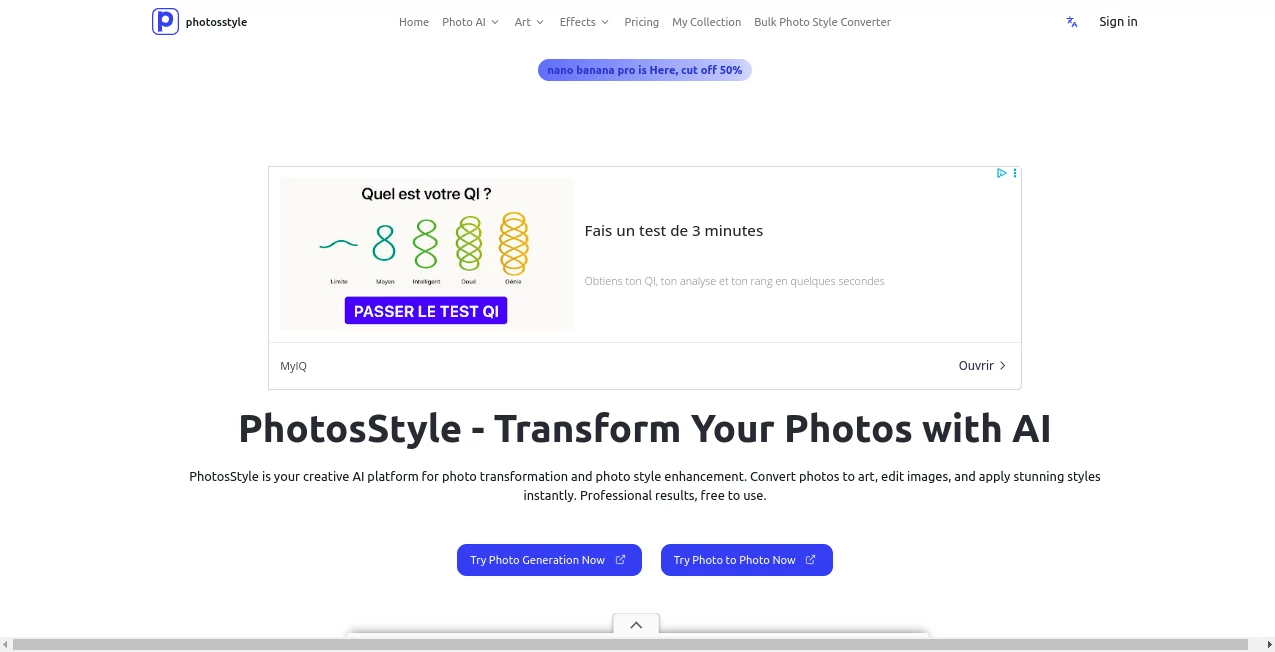 Screenshot of photosstyle – An AI tool in the ,Photo & Image Editor ,AI Photo Enhancer ,AI Image to Image ,AI Art Generator  category, showcasing its interface and key features.