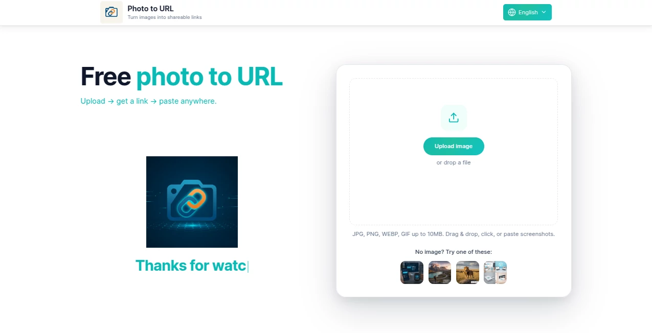 Screenshot of photo to URL – An AI tool in the ,Photo & Image Editor ,AI Productivity Tools ,AI Files Assistant  category, showcasing its interface and key features.