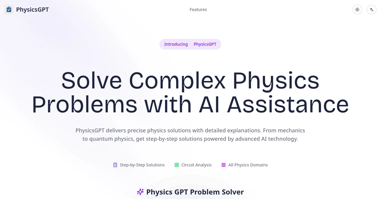 Screenshot of Physics gpt – An AI tool in the ,AI Homework Helper ,AI Education Assistant  category, showcasing its interface and key features.