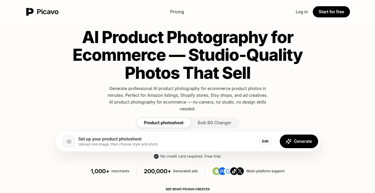 Screenshot of Picavo – An AI tool in the ,AI Product Description Generator ,Photo & Image Editor ,AI Photo Enhancer ,AI Image to Image  category, showcasing its interface and key features.