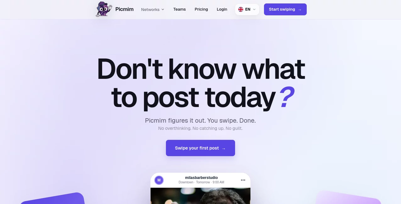 Screenshot of Picmim – An AI tool in the ,AI Content Generator ,AI Social Media Assistant ,AI Team Collaboration ,AI Marketing Plan Generator  category, showcasing its interface and key features.