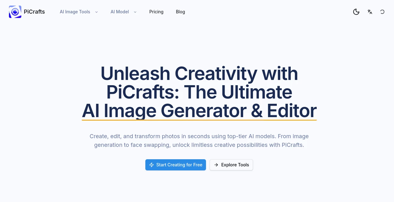 Screenshot of PiCrafts – An AI tool in the ,AI Photo & Image Generator ,AI Illustration Generator ,AI Art Generator ,AI Design Generator  category, showcasing its interface and key features.