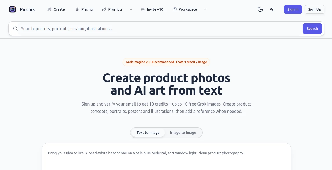 Screenshot of Picshik – An AI tool in the ,AI Illustration Generator ,Image  category, showcasing its interface and key features.