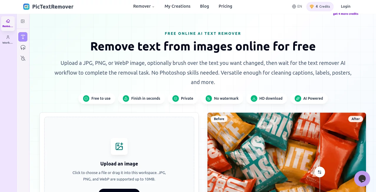 Screenshot of PicTextRemover – An AI tool in the ,Photo & Image Editor ,AI Photo Enhancer ,AI Background Remover ,AI Image to Image  category, showcasing its interface and key features.