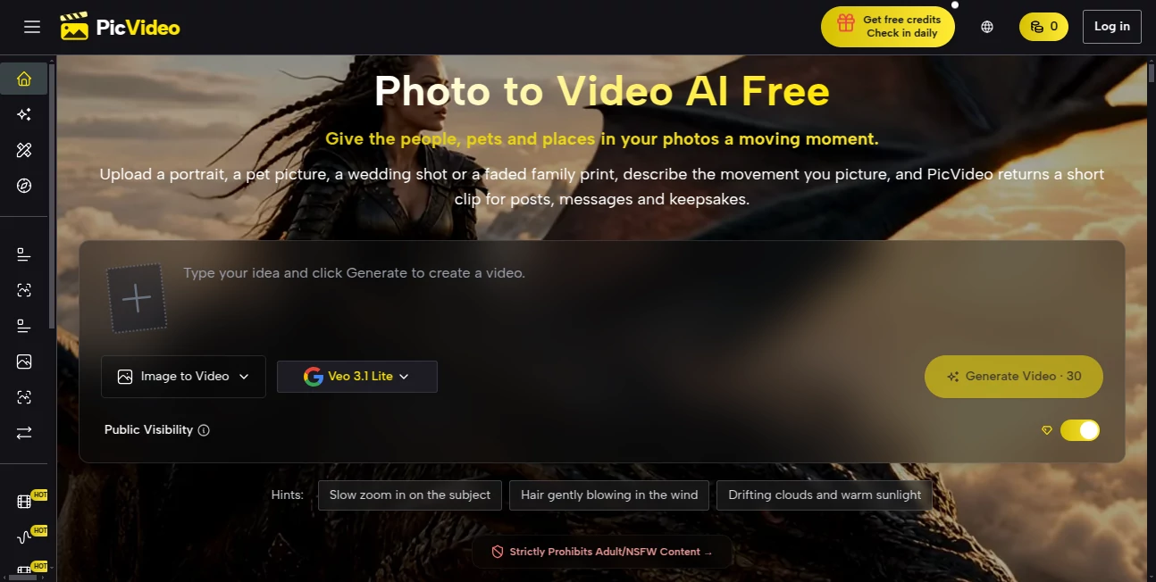 Screenshot of PicVideo – An AI tool in the ,AI Animated Video ,AI Image to Video ,AI Text to Video ,AI Video Generator ,Video  category, showcasing its interface and key features.