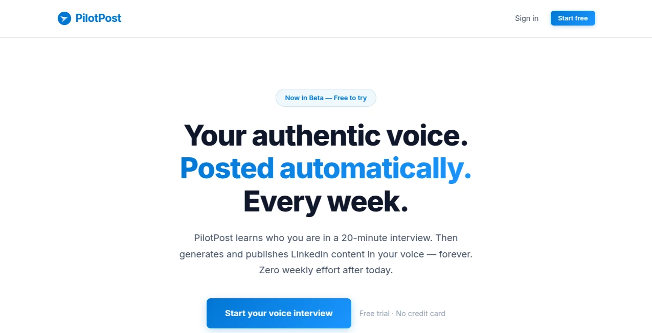 Screenshot of PilotPost – An AI tool in the ,AI Content Generator ,AI Social Media Assistant ,AI Marketing Plan Generator  category, showcasing its interface and key features.