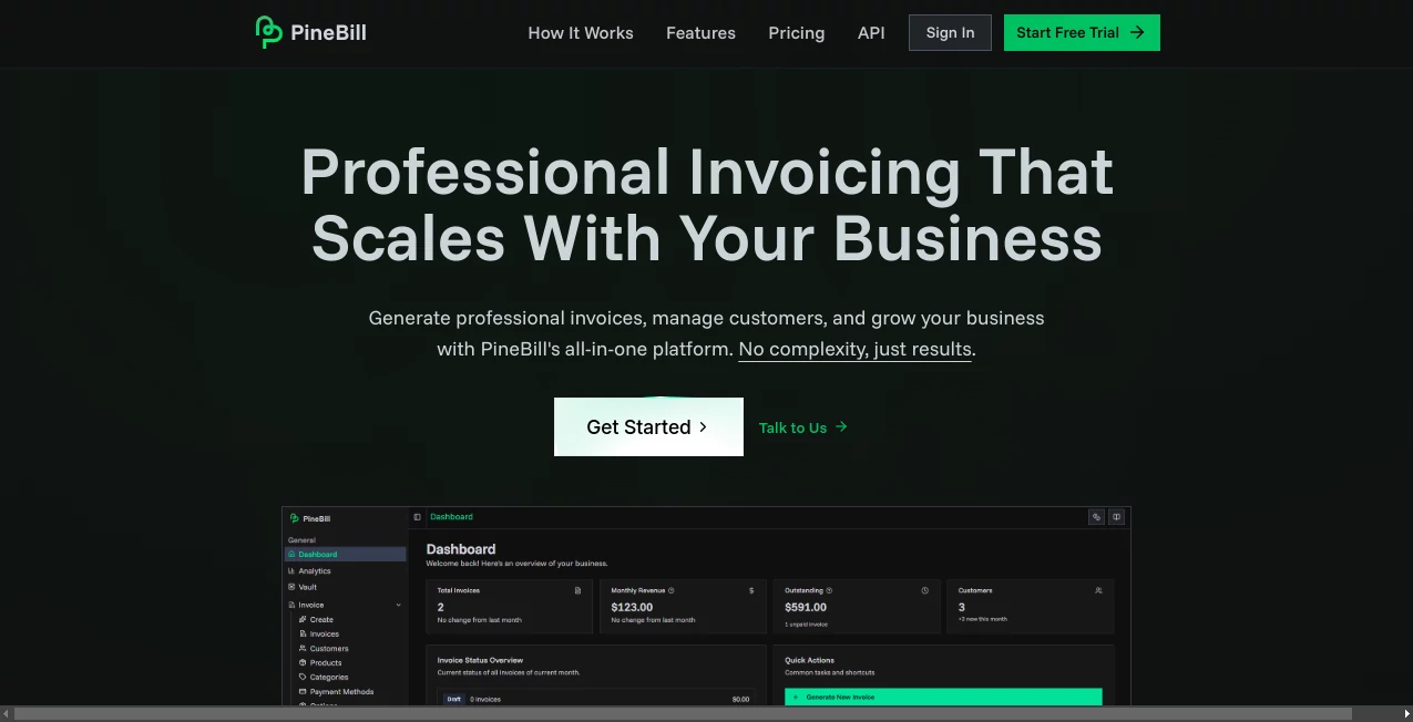 Screenshot of PineBill – An AI tool in the ,AI Accounting Assistant ,AI CRM Assistant ,AI Productivity Tools ,AI Project Management  category, showcasing its interface and key features.