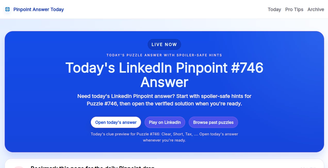 Screenshot of Pinpoint Answer Today – An AI tool in the ,AI Response Generator ,AI Productivity Tools ,AI Research Tool ,AI Search Engine  category, showcasing its interface and key features.